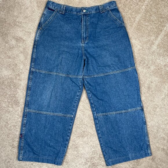 Tommy Hilfiger Jeans Mens 38X26 Blue Double Knee Baggy Wide Leg Grunge 90s Vtg